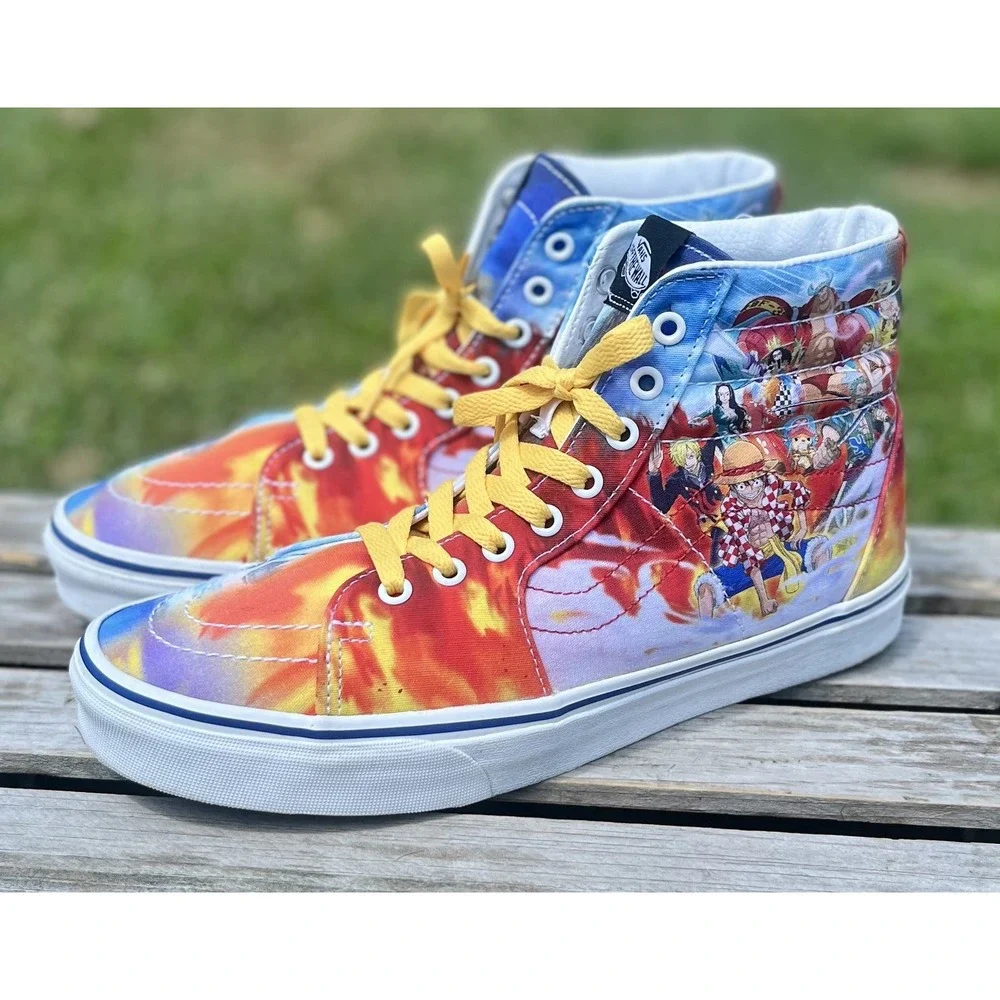 Vans Sk8-Hi Shoes Mens Size 9.5 One Piece Anime Custom High Top Yellow Laces Art